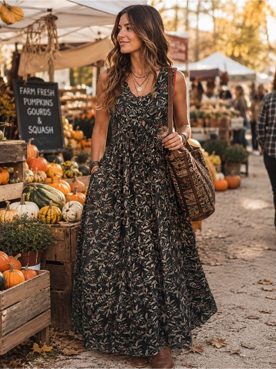 NATURAL LIFE Dresses & Skirts - Natural Life Floral Boho Maxi Dress Large NWT Sleeveless Button Front Pockets Co